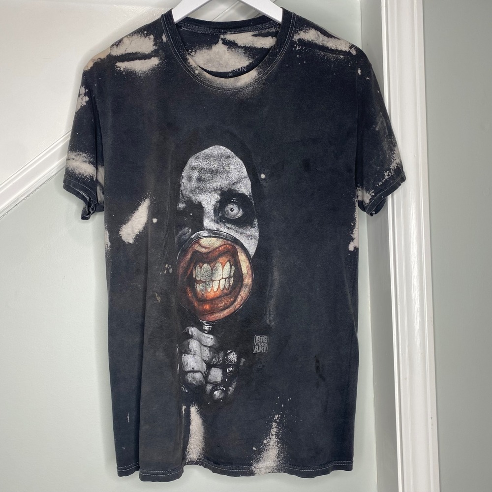 Big Chris Art Moon Medium Bleach Wash Black Horror Teeth Mouth Graphic Tee
